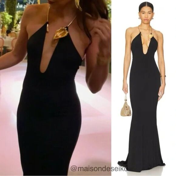 NBD Dresses & Skirts - NWT NBD Maxi Dress Black The Sansa Halter Gown V-neck Wedding Guest size XS